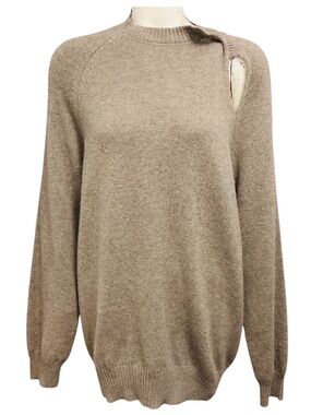 CELINE TAUPE WOOL AND ALPACA KNIT SWEATER WITH CUT OUT DETAIL